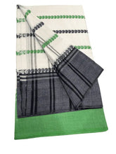 Festive Green Dhonekhali Khadi Saree with Black Stripes - Saree - Aakritee - S10605